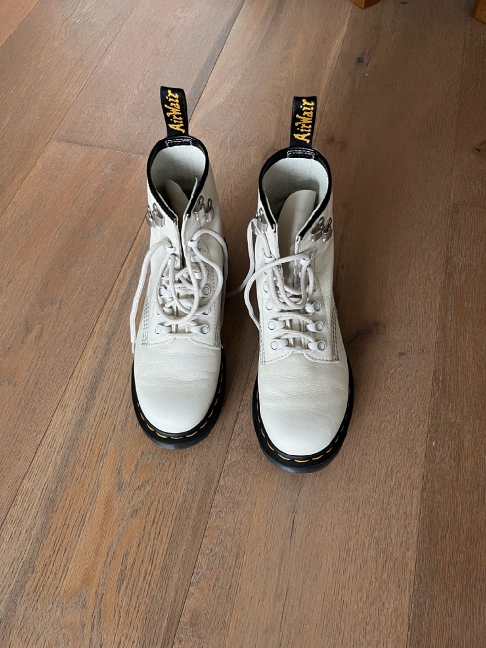 Dr. Martens 101 Silver Hardware Virginia Leather White Lace-Up Ankle Boots